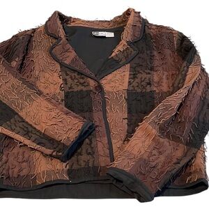Hocus Pokus size large brown & black check jacket with fringe detail